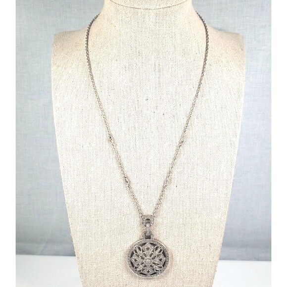 Vintage 925 Sterling Silver w Diamond Circle Cross Hearts Pendant Chain Necklace - Picture 7 of 16